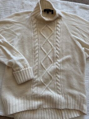 Theory Ivory Cable-Knit Turtleneck Sweater